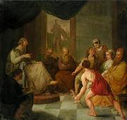 unknow artist, Diogenes brings a plucked chicken to Plato
